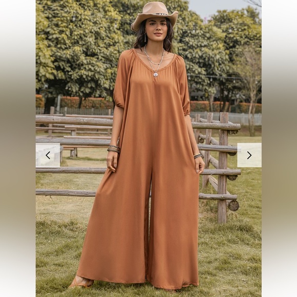 XL RUSTTYDUSTTY Scoop Neck Half Sleeve Wide Leg Jumpsuit - Picture 4 of 12